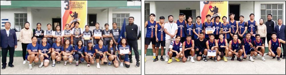 (Left) Champions and runner up (women); (Right) champions and the runner-up (men) with the principal of Immanuel College and the sports committee.